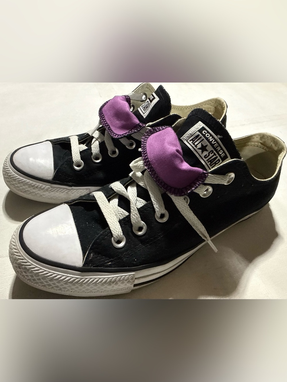 Converse All Star Black Canvas Sneakers with Purple Tongue Accent - Picture 5 of 12